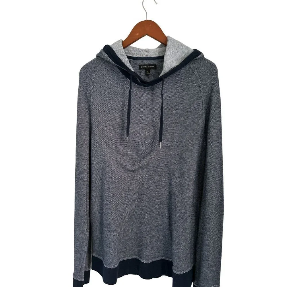 Banana Republic Knit Cotton Hood Sweatshirt Blue Drawstring Size XL